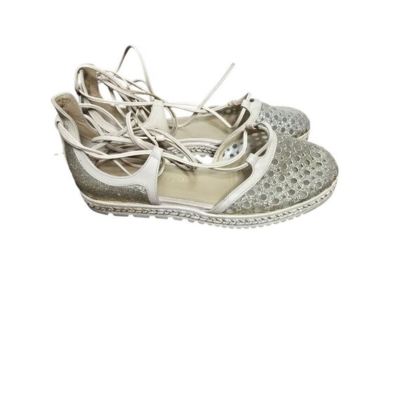 Stuart Weitzman Gold Lace Up Gladiator Espadrille Sandal - Picture 1 of 16